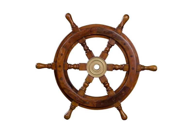 BIRENDY Dekoobjekt Steuerrad aus Holz mit Messingnabe S-XXL Nautik Optik Schiffsrad von BIRENDY