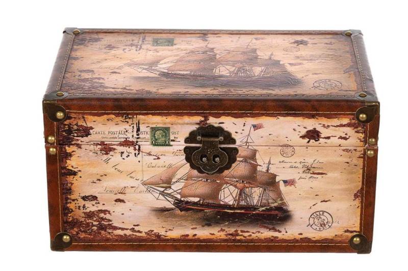 BIRENDY Dekoobjekt Truhe Kiste 14304 Schiff Holztruhe Schatzkiste mit Kunstleder bezogen von BIRENDY