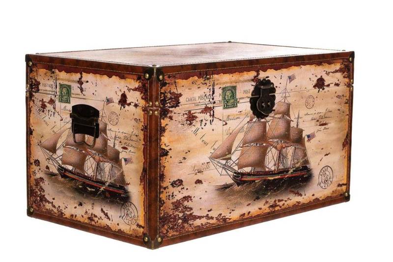 BIRENDY Dekoobjekt Truhe Kiste 14304 Schiff Holztruhe Schatzkiste mit Kunstleder bezogen von BIRENDY