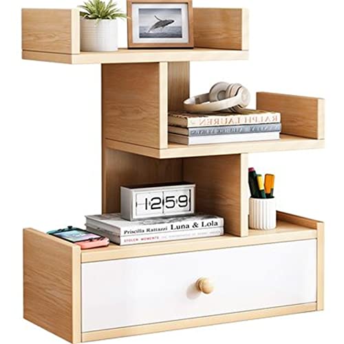 BIRJXVTO Schreibtisch-Bücherregal Bücherregal-Desktop-Regal-Schlafzimmer Kleines Schreibtisch-Lagerschaltschalter Computer Schreibtisch Einfaches Schreibtisch Bücherregal fürs Büro(Natural) von BIRJXVTO