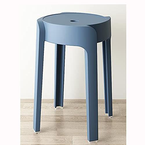 BIRLD Kurze Hocker Stapelbar Stühle Kunststoff Sitzhocker Tragbarer Küchenstuhl Round Stühle Bistrohocker Stapelbar Für Balkon/Wohnzimmer, Sitzhöhe 46cm (Color : Dark Blue) von BIRLD