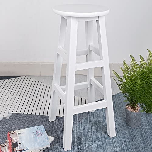 BIRLD Tresenhocker Küchenhocker Barhocker Aus Massivholz Sitz In Round Küchenstühle Schwerlast Holz Sitzhocker Für Wohnzimmer, Vintage Barstuhl Ohne Lehne (Color : White, Size : 70cm/27in) von BIRLD