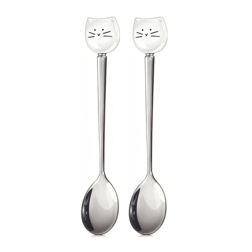 BIRLOZA 2pcs Teelöffel Edelstahl Mit Katzenköpfen Katze Köpfen Kaffeelöffel Katzenlöffel Mini Löffel Katzen Schön Löffel In Tierform Paw Cat Can Spoon Katze Deko Löffel Set Kätzchen Hängendes von BIRLOZA