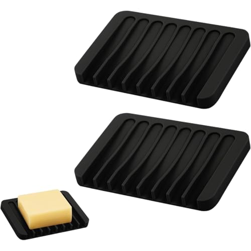 BIRLOZA Seifenschale Silikon 2 Stück Seifenschale Schwarz Seifenschale mit Ablauf Seifenhalter Soap Holder Seifenablage Waschbecken Soap Dish Seifenschalen Seifendose Klein Dusche Soap Box Seifenbox von BIRLOZA