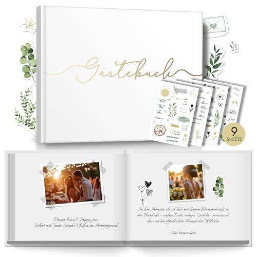 BIROYAL Gästebuch Hochzeit & 241 Hochzeiten Sticker - 104 Seiten Hochzeit Gästebuch Blanko - 24 * 18cm Hardcover Hochzeitsgästebuch mit Goldenem Titel - Hochzeitsalbum für Hochzeiten, Geburtstage von BIROYAL
