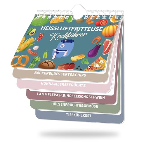 BIROYAL Heißluftfritteuse Zubehör - Air Fryer Spickzettel Magnete - Heißluftfritteuse Spickzettel Deutsch für 140+ Lebensmittel - Kochanleitung für Heißluftfritteuse - Airfryer Cooking Guide Booklet von BIROYAL