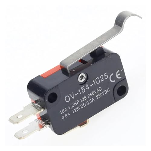 5pcs V-154-1C25 long handle roller Snap Action Push Button SPDT Momentary On-Off Limit Switch 15A 250V Red/Black von BIRXPMOS