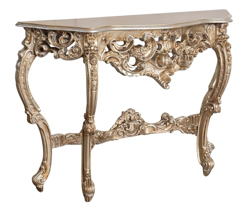 Biscottini Konsolentisch für den Eingangsbereich, Barock, 126 x 39 x 88 cm, handgefertigt, hergestellt in Italien, aus Holz mit Blattsilber-Finish von BISCOTTINI INTENATIONAL ART TRADING