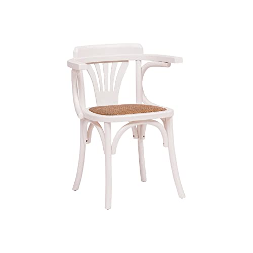 BISCOTTINI INTERNATIONAL ART TRADING Ciscottini Stuhl mit Armlehnen 79 x 47 x 44 cm Esszimmerstühle aus Holz antik weiß | Küchenstuhl Sitzfläche Rattan, 79x47x45 von Biscottini