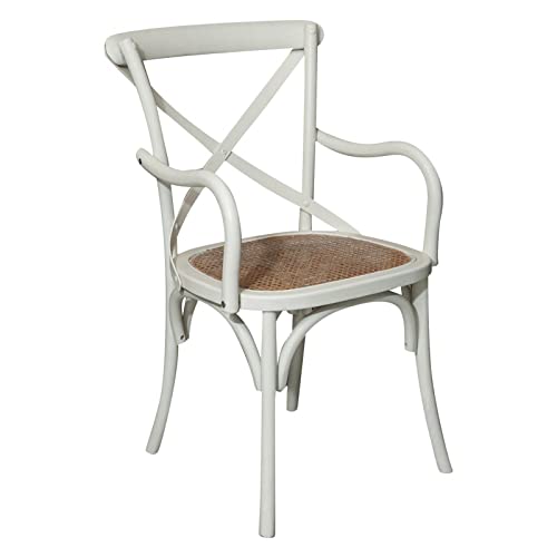 Kekse Stuhl mit Armlehnen 91 x 52 x 45 cm | Stühle Küche Holz | Esszimmer Stühle Holz antik weiß | Stuhl Küche Sitz Rattan von Biscottini