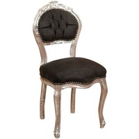 Antiker Stuhl 90x45x42 cm Louis xvi Silber gepolstert Stuhl Französisch Stil Sessel Schwarzer Stoff Schlafzimmer Stuhl von BISCOTTINI