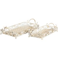 Biscottini - 2er Set Tablett aus Eisen Rechteckige Tabletts mit Griffen Dekotablett Tischtablett Shabby Chic Ablagetablett von BISCOTTINI