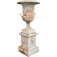 Alte Vase mit gusseisernem Sockel antik-weiß lackiert von BISCOTTINI