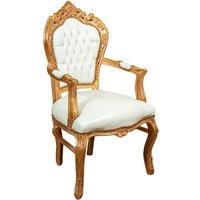 Barocker Bettsessel gepolsterter Sessel im französischen Stil Louis XVI-Sessel mit Holzarmlehnen Schlafzimmerstuhl 60x60x107 cm - Gold und Weiß von BISCOTTINI