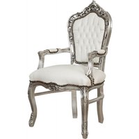 Barocker Bettsessel gepolsterter Sessel im französischen Stil Louis XVI-Sessel mit Holzarmlehnen Schlafzimmerstuhl 60x60x107 cm - weiß und silber von BISCOTTINI