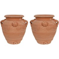 Set 2 Terrakotta-Pflanztopf Runder Topf für draußen und drinnen Blumenkübel Krug mit Henkel Runde Vase Vase für draußen von BISCOTTINI