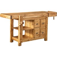 Werkbank im Country-Stil aus massivem Lindenholz mit natürlichem Finish. Made in Italy von BISCOTTINI