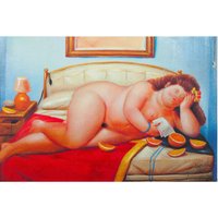 Biscottini - lgemälde auf handgemalter Frau des Segeltuches im Bett von BISCOTTINI