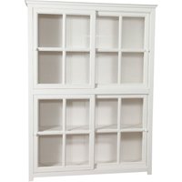 Bücherregal mit Vitrine mit Doppelschiebetüren aus massivem Lindenholz mit antikiertem weißem Finish, L154xPR37xH212 cm. Made in Bücherregal mit Vitrine mit Doppelschiebetüren aus massivem Lindenholz mit antikiertem weißem Finish, L154xPR37xH212 cm. Made in von BISCOTTINI