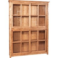 Bücherregal mit Vitrine mit Doppelschiebetüren aus massivem Lindenholz mit natürlichem Finish L154xPR37xH212 cm. Made in Italy von BISCOTTINI