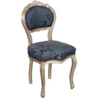 Louis xvi Holzstühle 90x45x42 cm Antiker silberner Stuhl Gepolsterter Stuhl Französischer Stil Gepolsterter Schlafzimmersessel - Gold und Blau von BISCOTTINI
