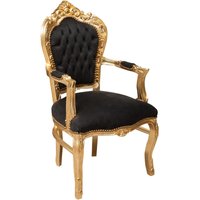 Barocker Bettsessel gepolsterter Sessel im französischen Stil Louis XVI-Sessel mit Holzarmlehnen Schlafzimmerstuhl 60x60x107 cm - Schwarz und Gold von BISCOTTINI