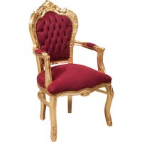 Barocker Bettsessel gepolsterter Sessel im französischen Stil Louis XVI-Sessel mit Holzarmlehnen Schlafzimmerstuhl 60x60x107 cm - rot und gold von BISCOTTINI