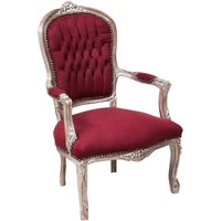 Gepolsterter Sessel im französischen Stil, Sessel mit Holzarmlehnen, Lesesessel, gepolsterter Schlafzimmerstuhl 100 x 65 x 63 cm - rot und weiß von BISCOTTINI