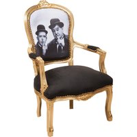 Gepolsterter Sessel im französischen Stil, Sessel mit Holzarmlehnen, Lesesessel, gepolsterter Schlafzimmerstuhl 100 x 65 x 63 cm - Schwarz und Gold von BISCOTTINI