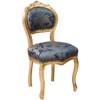 Louis XVI Holzstuhl 90x42x45 Gold und blauer Stuhl Französischer Stil Schlafzimmersessel Barockstühle Gepolsterter Sessel von BISCOTTINI