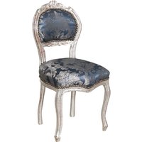 Louis xvi Holzstuhl 90x42x45 Silberner Stuhl Französischer Stil Schlafzimmersessel Barockstühle Blauer gepolsterter Sessel - Blau und Antikes silber von BISCOTTINI