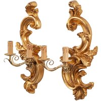 Paar Shabby Wandlampen aus Holz und Eisen mit antikem Blattgold-Finish Made in Italy Paar Shabby Wandlampen aus Holz und Eisen mit antikem Blattgold-Finish Made in Italy von BISCOTTINI