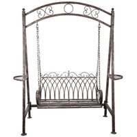 Schmiedeeiserne Schaukel Eisenbank 2-Sitzer-Garten Schaukelstuhl mit Armlehnen Bank Outdoor-Sofa Eisenschaukel 198x100x220 cm von BISCOTTINI
