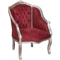 Sessel mit Armlehnen 63x80x57 cm Gepolsterter Wohnzimmersessel Barockstuhl Französischer Stil Schlafzimmersessel aus Samt - rot und silber von BISCOTTINI