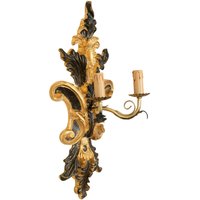 Shabby Wandleuchte in Holz und Eisen Antik Blattgold Finish und schwarz Made In Italy von BISCOTTINI