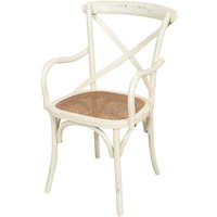 Vintage-Thonet-Stuhl aus Holz und Rattan, 89x50x43 cm, rustikaler Sessel mit Armlehnen, Küchen-Esszimmerstuhl, moderner Stuhl - antikes weiß von BISCOTTINI