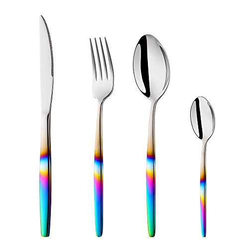 BISDARUN Edelstahl-Besteck für 1 Personen regenbogenfarbener Griff schillerndes Besteck-Set 4-teilig umweltfreundliches Besteckservice Geschirr-Set für Party Outdoor Camping Reisen Spülmaschinenfest BISDARUN Edelstahl-Besteck für 1 Personen regenbogenfarbener Griff schillerndes Besteck-Set 4-teilig umweltfreundliches Besteckservice Geschirr-Set für Party Outdoor Camping Reisen Spülmaschinenfest von BISDARUN