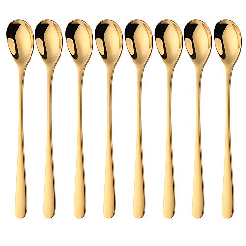 BISDARUN Latte Macchiato Löffel mit Langem Stil Edelstahl 304 Eislöffel 20,5CM(8 Inch) 8-teilig Lange Löffel für Kaffee Teel Dessertlöffel - Gold von BISDARUN