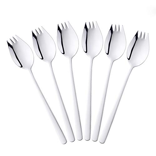 BISDARUN Spork Göffel Titan 18/10 Edelstahl Sporks Lang 21,3 CM(8,4 Inch) 6 Stück Metall Gabel Löffel Campingbesteck für Obstsalat Nudelsuppe - Silber von BISDARUN
