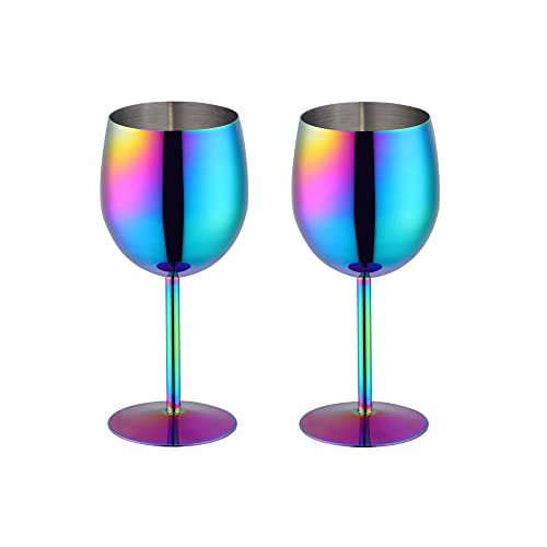 BISDARUN Weißweingläser 2er Set Rotweinkelch 18/8 Edelstahl 350ml Metall Kelch Gläser für Cocktail Champagner Whiskey Bier (Regenbogen) von BISDARUN