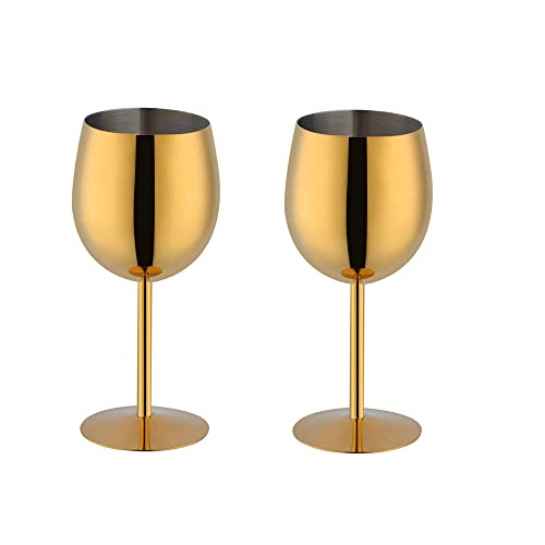 BISDARUN Weißweingläser Set mit 2 Rotweinkelchen, 18/8 Edelstahl, 350 ml, Metallkelch, Gläser für Cocktail, Champagner, Whiskey, Bier (Gold) von BISDARUN