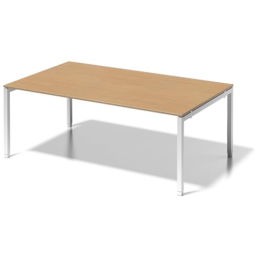 BISLEY Cito Chefarbeitsplatz/Konferenztisch, 650-850 mm höheneinstellbares U-Gestell, Metall, Bc396 Dekor Buche, Gestell Verkehrsweiß, 120 x 200 x 85 cm von BISLEY