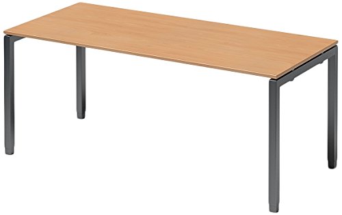 BISLEY Cito Schreibtisch, 650-850 mm höheneinstellbares U-Gestell, Metall, Bc334 Dekor Buche, Gestell Anthrazitgrau, 80 x 180 x 85 cm von BISLEY