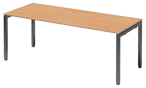 BISLEY Cito Schreibtisch, 650-850 mm höheneinstellbares U-Gestell, Metall, Bc334 Dekor Buche, Gestell Anthrazitgrau, 80 x 200 x 85 cm von BISLEY