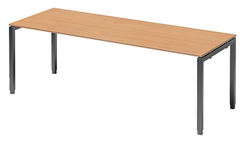BISLEY Cito Schreibtisch, 650-850 mm höheneinstellbares U-Gestell, Metall, Bc334 Dekor Buche, Gestell Anthrazitgrau, 80 x 220 x 85 cm von BISLEY