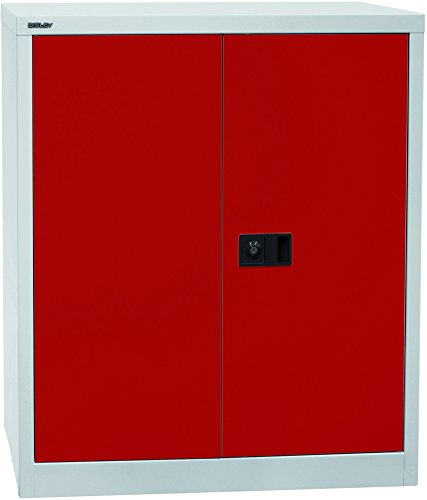 BISLEY Original Flügeltürenschrank Universal,1 Fachboden,2 OH,Metall,Korpus Lichtgrau,Fronten Kardinalrot,40 x 91.4 x 100 cm,Professionelle,Montiert,Mehrzweckschrank,Garage,Arbeitszimmer,Lagerschrank von BISLEY