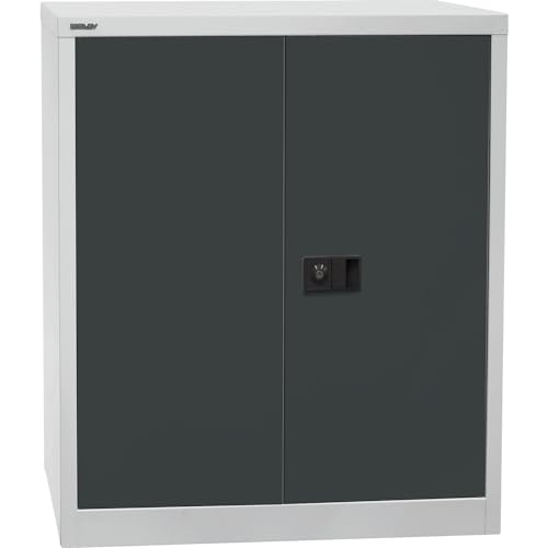 BISLEY Flügeltürenschrank Universal, 1 verzinkter Fachboden, 2 OH, Metall, 525 Korpus Lichtgrau, Fronten Anthrazitgrau, 40 x 91.4 x 100 cm von BISLEY