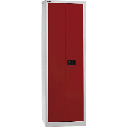 BISLEY Flügeltürenschrank Universal, 4 Fachböden, 5 OH, B 600 mm, Metall, 506 Korpus Lichtgrau, Fronten Kardinalrot, 40 x 60 x 195 cm von BISLEY