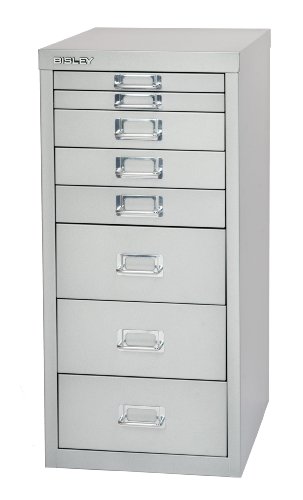 BISLEY MultiDrawer, 29er Serie, DIN A4, 8 Schubladen, Metall, 355 Silber, 38 x 27.9 x 59 cm von BISLEY