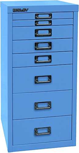 BISLEY MultiDrawer, 29er Serie, DIN A4, 8 Schubladen, Metall, 605 Blau, 38 x 27.9 x 59 cm von BISLEY